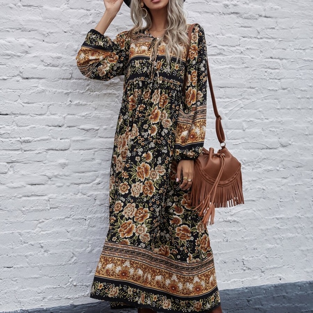 Boho gypsy floral print long sleeve maxi dress - Picture 8 of 8